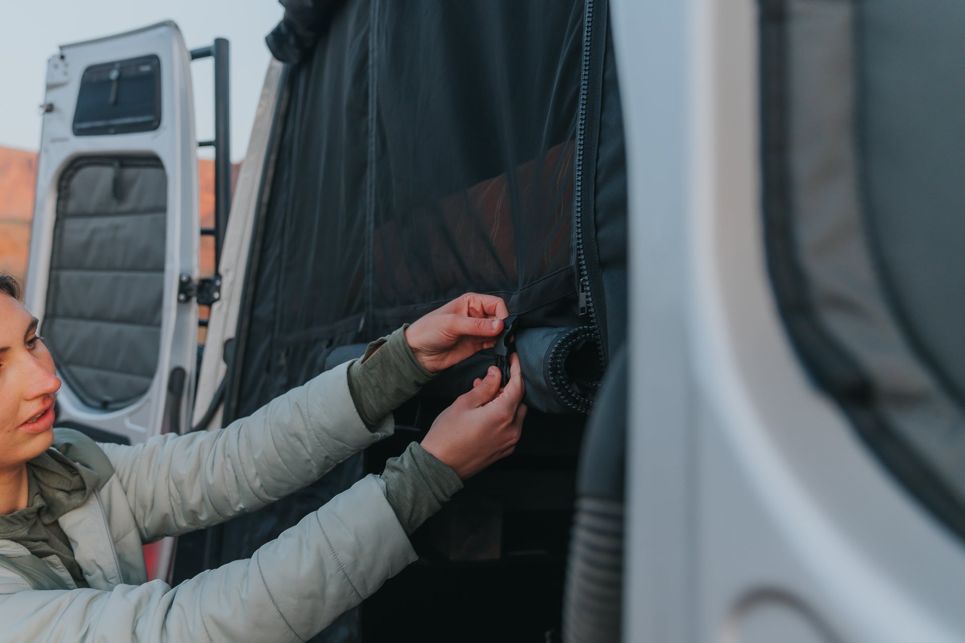 VanEssential Mercedes Sprinter Rear Door Bug Screen | No-See-Um Mesh for Van Life