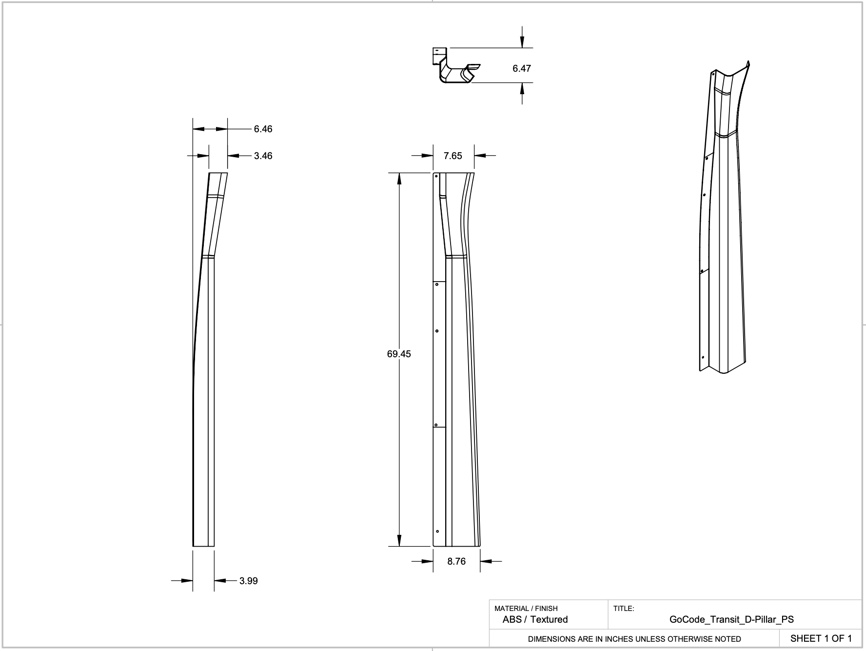 Ford Transit High Roof D Pillar Trim Kit