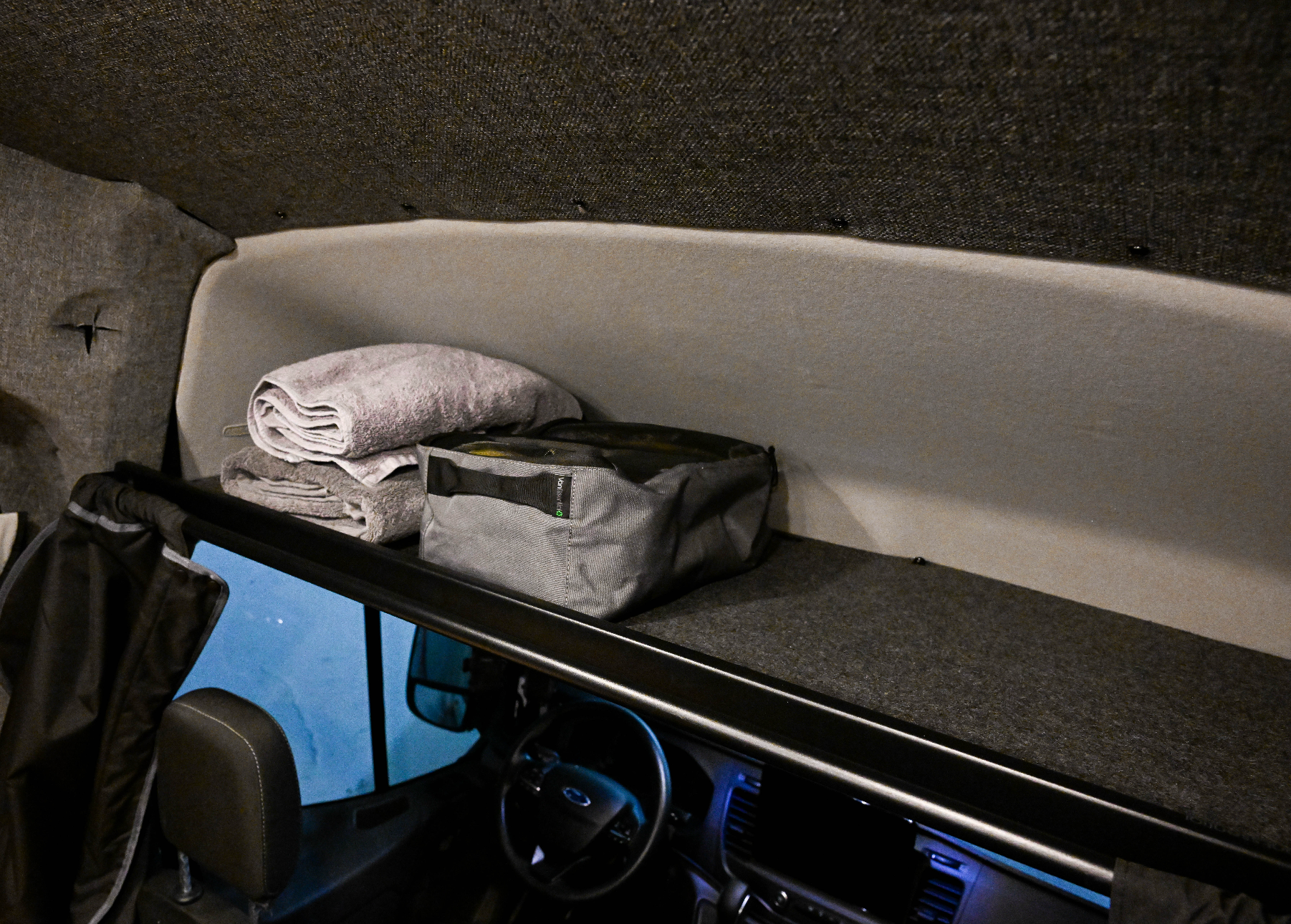 VanEssential Ford Transit Headliner Shelf | Overhead Storage for Transit Vans